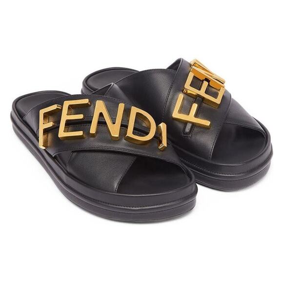 Fendi Logo Leather Sandals - 40.5 - Picture 1 of 6